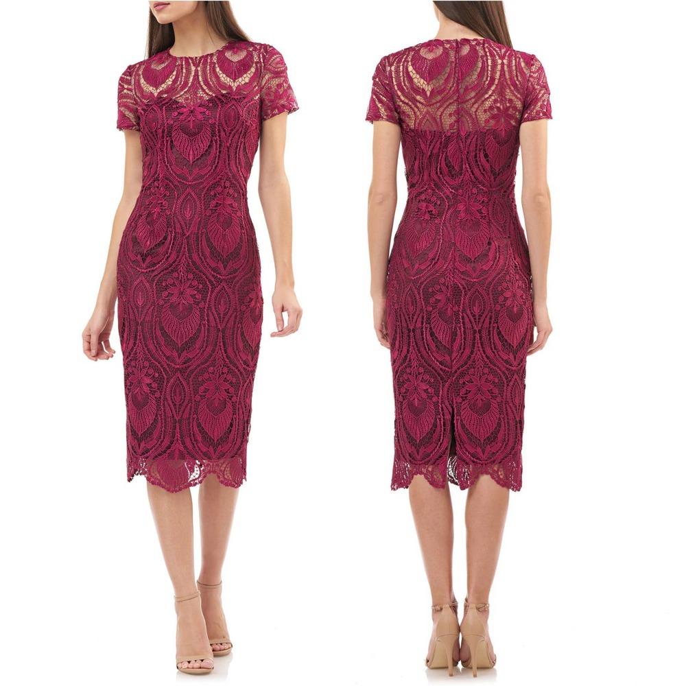 JS Collections Embroidered Lace Midi Dress